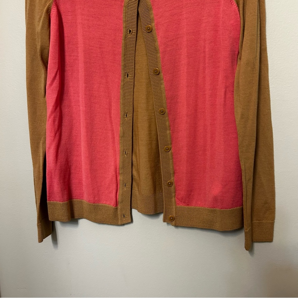 Talbots‎ Women's S Pure Merino Wool Color Block Button Up Cardigan tan pink EUC - Picture 3 of 8